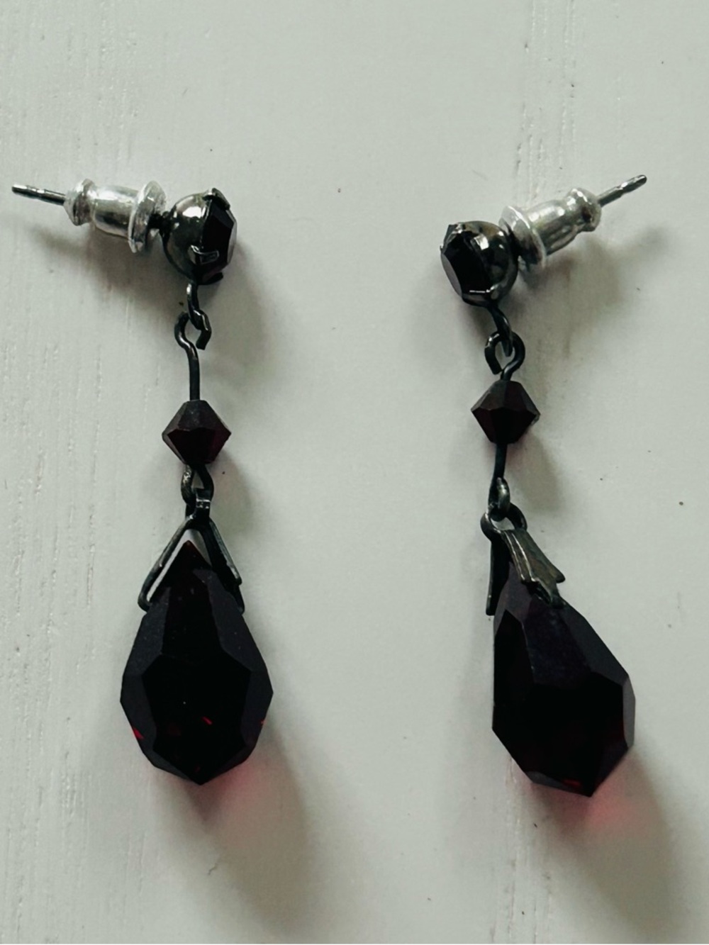 Dark Burgundy Teardrop Crystal Drop Earrings - Elegant Women’s Jewelry